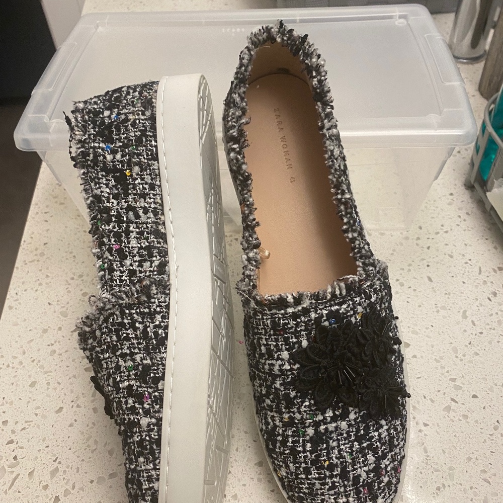 Zara Tweed Slip On Sneakers